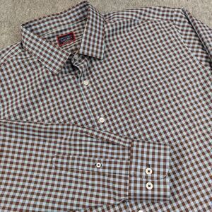 Untuckit Mens XXLarge Relaxed Fit McLaren Button Up Shirt Blue Brown Plaid Check